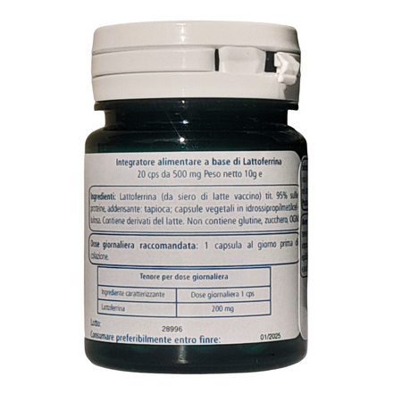 Elkopur Immune Lattoferrina pura, capsule da 500 mg. contenenti 200 mg. di Lattoferrina titolata 95%. NON utilizza caglio animale - vegetarian ok | Rinforza il sistema immunitario | Antiossidante, prodotto in Italia