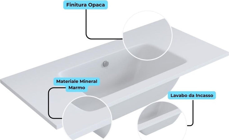 Lavabo ad Incasso Mineral Marmo Colore Bianco Opaco Mobile composizione bagno Fai da te/Attrezzature per cucine e bagni/Attrezzature per bagni/Lavandini bagno/Incassato Ogomondo - Martina Franca, Commerciovirtuoso.it