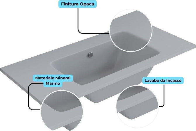 Lavabo ad Incasso Mineral Marmo Colore Grigio Cenere Mobile composizione bagno Fai da te/Attrezzature per cucine e bagni/Attrezzature per bagni/Lavandini bagno/Incassato Ogomondo - Martina Franca, Commerciovirtuoso.it
