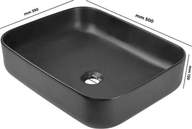 Lavabo-Appoggio-Ceramica-Nero-Rettangolare-Lavandino-Arredo-Bagno-50x39x13-Cm