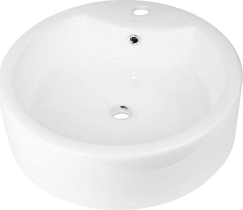 Lavabo-Da-Appoggio-Ceramica-Bianco-Tondo-Lavandino-Arredo-Bagno-49x49x15,5-Cm