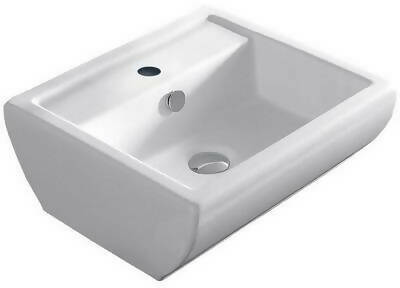 Lavabo Da Appoggio In Ceramica Monoforo Moderno Con Troppo Pieno Serie Ice Applicazione Appoggio 45x40 Cm