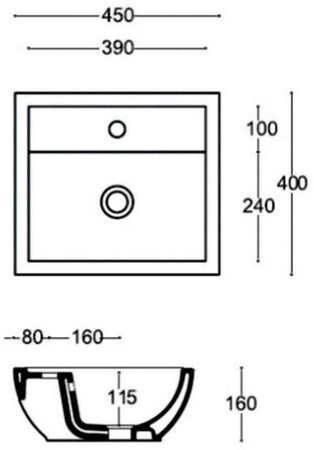 Lavabo Da Appoggio In Ceramica Monoforo Moderno Con Troppo Pieno Serie Ice Applicazione Appoggio 45x40 Cm