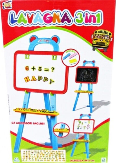 Lavagna-3in1-42pz-Cavalletto-94,5cm-Gessetti-Lettere-Numeri-Bambini-Educativa