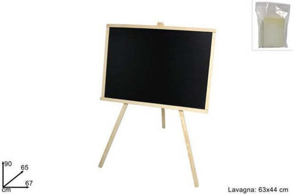 Lavagna-Con-Cavalletto-In-Legno-63x44-Cm-Scrivibile-Con-Gessetto-E-Cancellino