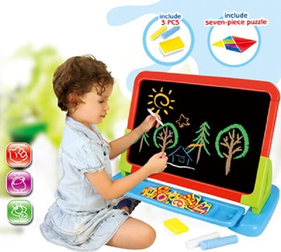 Lavagna-Con-Supporto-Da-Tavolo-O-Pavimento-Con-Accessori-Puzzle-Lettere-Numeri