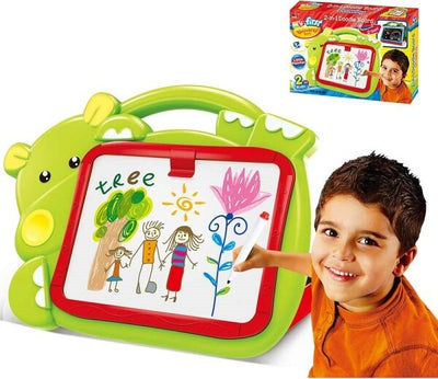 Lavagna-Lavagnetta-Per-Bambini-Hippo-2in1-Con-Gessetti-Cassino-Pennarelli-Verde