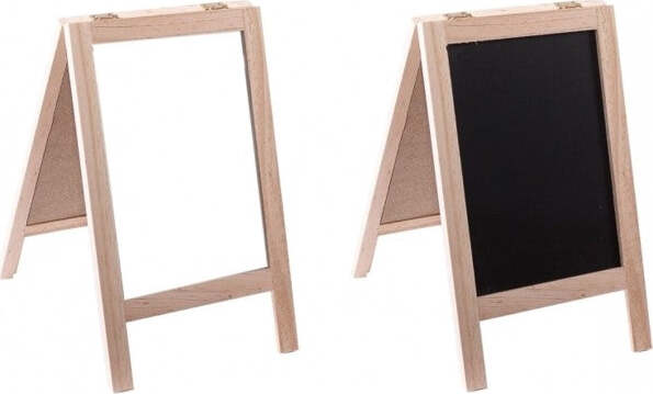 Lavagna-Legno-Cavalletto-2in1-Doppia-Funzione-Ardesia-Nera-Bianca-Gessetti-Bar