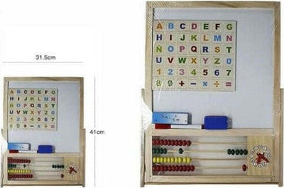 Lavagna-Magnetica-In-Legno-Con-Pallottoriere-Abaco-Lettere-Per-Bambini