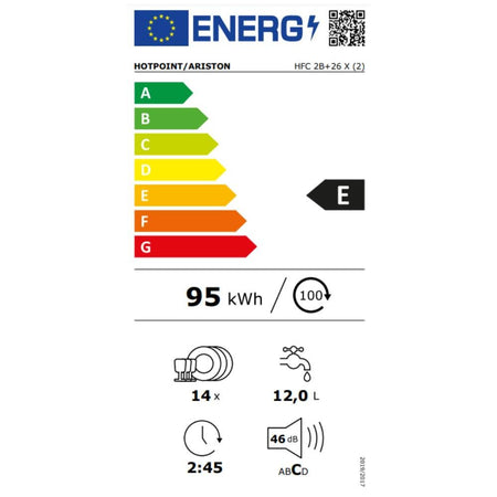Lavastoviglie libera installazione Hotpoint Ariston HFC2B+26X 14 coperti classe E