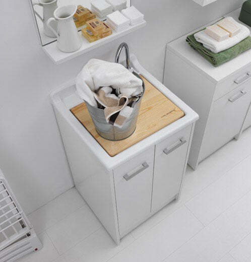 Lavatoio-Colavene-Domestica-50x50-Bianco-Con-Tavola-Lavapanni-In-Legno