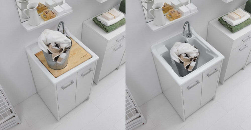 Lavatoio-Colavene-Domestica-50x50-Bianco-Con-Tavola-Lavapanni-In-Legno