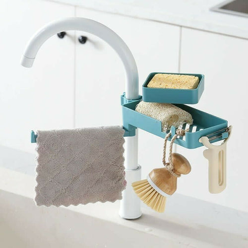 Lavello-Cucina-Rubinetto-Spugna-Sapone-Organizer-Portaoggetti-Panno