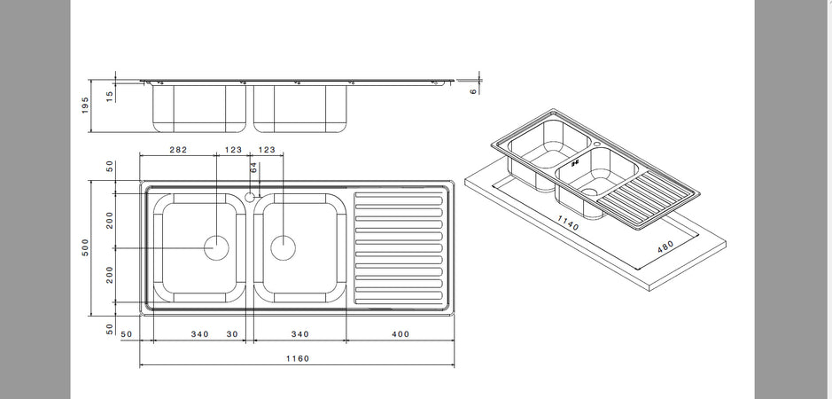 Lavello SAXT333A 116x50 cm 2 vasche gocciolatoio sinistro