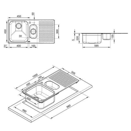 Lavello Smeg LTS102D2 inox 1+1/2 vasca con gocciolatoio destro 100x50 cm