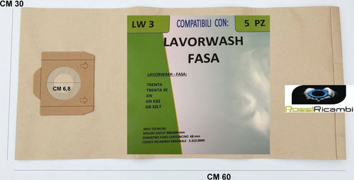 LAVORWASH FASA 5 SACCHETTI BIDONE ASPIRATUTTO TRENTA TRENTA XE-GN-GNX32-GB 32LT - Casa e cucina/Aspirapolvere e pulizia di pavimenti e finestre/Accessori per aspirapolvere/Sacchetti per aspirapolvere/Sacchetti per aspirapolvere a bidone Rossi Ricambi - Venetico Marina, Commerciovirtuoso.it