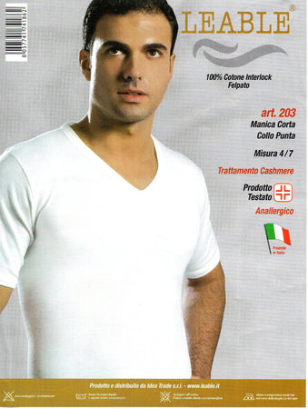 Leable maglia intima manica corta con collo a punta in cotone Inetrlok Bianco/Nero Art. 330/203 (3 Pezzi)