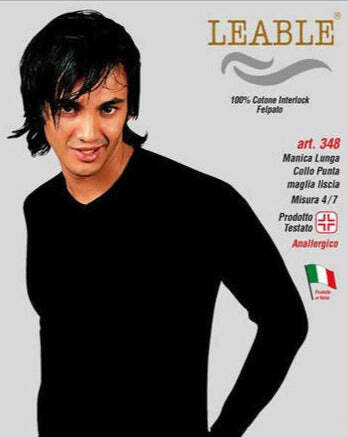 Leable Maglia intima uomo manica lunga in cotone Interlok con collo a punta Bianco/Nero Art.204/348 (3 Pezzi)
