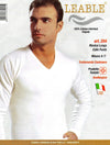 Leable Maglia intima uomo manica lunga in cotone Interlok con collo a punta Bianco/Nero Art.204/348 (3 Pezzi)