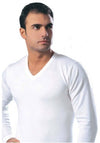 Leable Maglia intima uomo manica lunga in cotone Interlok con collo a punta Bianco/Nero Art.204/348 (3 Pezzi)