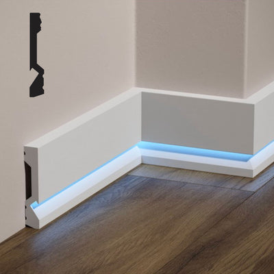 bancale da 100,8ml di Battiscopa SQUADRATO incasso LED in POLIMERI FeelingWood-HD 100x18mm - BIANCO - Eternal Parquet