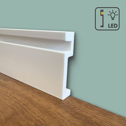 Battiscopa Quadro predisposizione LED in POLIMERI linea BASICBOARD  100x20mm - BIANCO pitturabile (prezzo al metro)