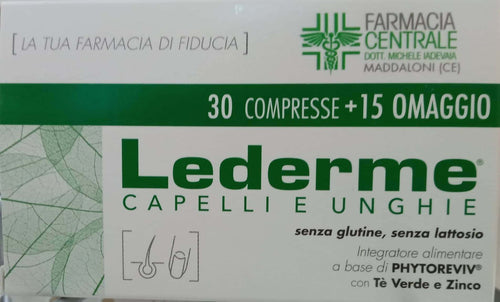 Lederme Integratore per Capelli e Unghie 30 Compresse +15 in Omaggio Senza Glutine - Senza Lattosio Phytogarda