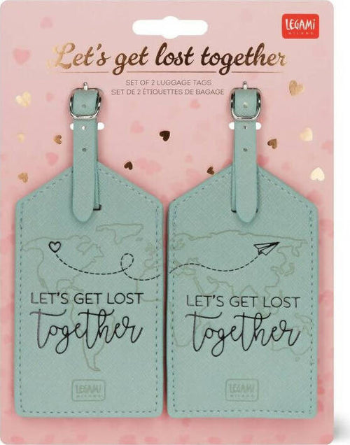 Legami---Etichette-Bagaglio,-Let's-Get-Lost-Together,-Set-Di-2-Targhette-Per-Valigia,-Accessorio-Per-Viaggio-Aereo-Crociera-Treno,-Tag-Del-Bagaglio-Per-Proteggi-Dati-In-Pelle-Pu-E-Microfibra