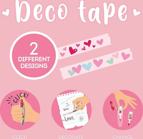 Legami---Penna-a-nastro-per-Decorare,-Deco-Tape,-Nastro-decorativo-con-Cuori,-Penna-con-Decorazioni-Ricaricabile,-Penna-a-Scatto-con-Motivo-Amore,-Lunghezza-4-metri,-Cuoricini