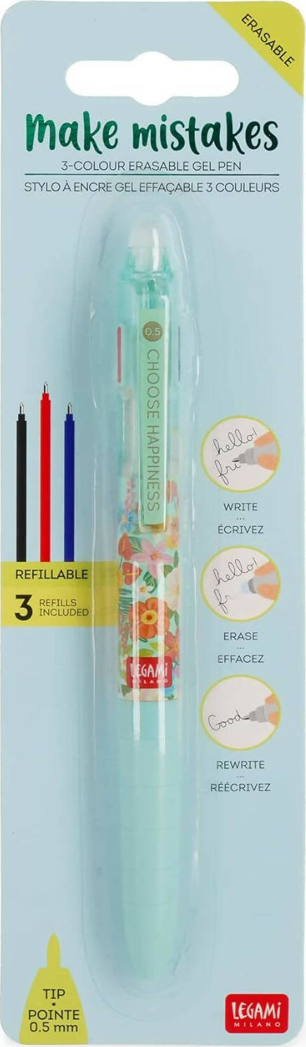 Legami - Penna Gel Cancellabile 3 Colori, Ricaricabile, Impugnatura Ergonomica, ⌀ Punta 0,5 Mm Cancelleria e prodotti per ufficio/Penne matite scrittura e correzione/Penne e ricariche/Penne roller a inchiostro gel Cartoleria Deja Vu - Crotone, Commerciovirtuoso.it