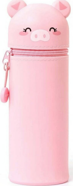 Back2Fun - Astuccio scuola 2 in 1 estensibile in silicone morbido, Portapenne retrattile con chiusura a zip, Design kawaii squalo