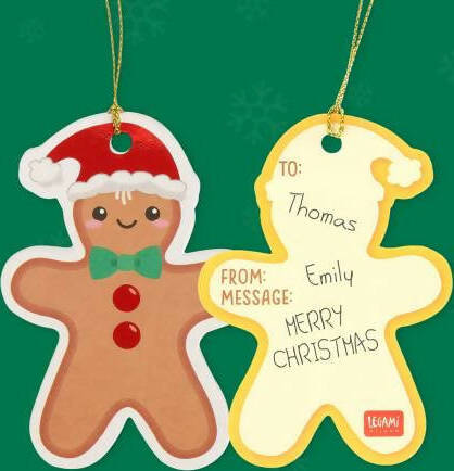 Legami-Biglietto-Natale-C/filo-5x9cm-10pz-Legami-Sagomati-Set-Di-10-Etichette-Chiudipacco-Merry-Christmas