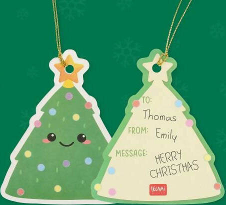 Legami-Biglietto-Natale-C/filo-5x9cm-10pz-Legami-Sagomati-Set-Di-10-Etichette-Chiudipacco-Merry-Christmas