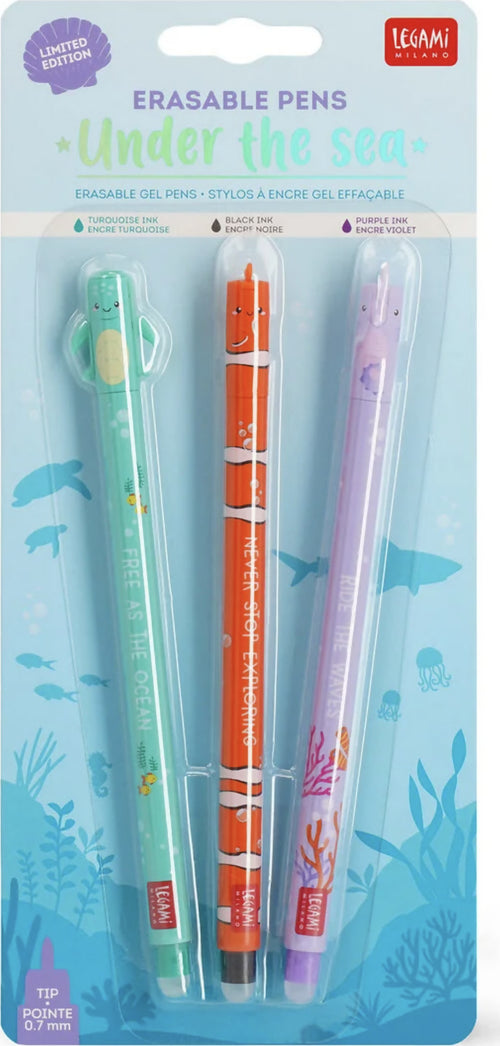Legami-Set-Di-3-Penne-Gel-Cancellabili---Sea-Turtle,-Clownfish-E-Seahorse-Legami