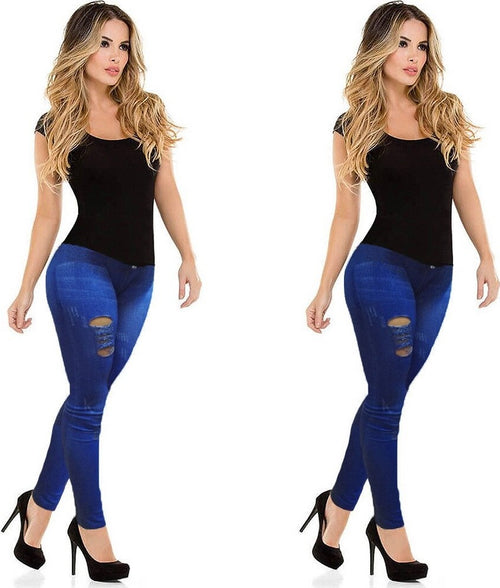 LEGGINGS DA DONNA EFFETTO JEANS STRAPPATO SNELLENTE JEANS COLORE CHIARO E SCURO Moda/Donna/Abbigliamento/Leggings Trade Shop italia - Napoli, Commerciovirtuoso.it