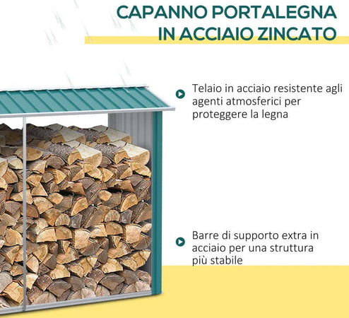 Legnaia-con-Struttura-in-Acciaio-Galvanizzato-e-Base-rialzata,-240x-86x160cm,-Verde-ZB5845-835V00GNZB5