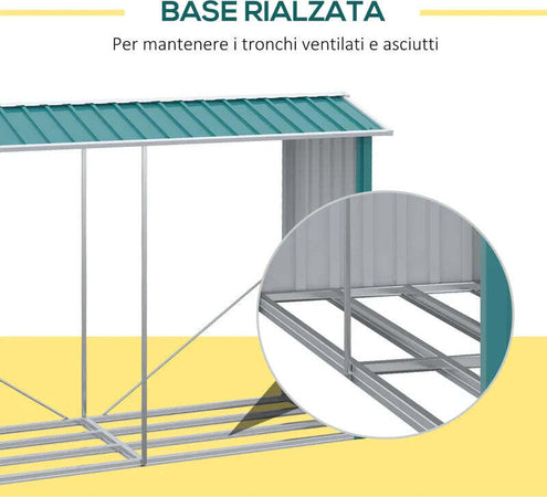Legnaia-con-Struttura-in-Acciaio-Galvanizzato-e-Base-rialzata,-240x-86x160cm,-Verde-ZB5845-835V00GNZB5