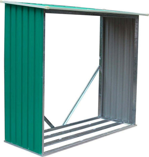 Legnaia da esterno in metallo verde deposito per giardino 182 cm