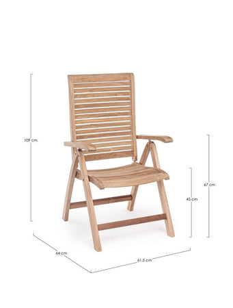 Poltrona reclinabile "Maryland" in legno teak per esterno, 5 posizioni e pieghevole
