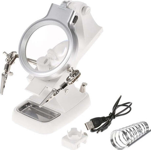 Lente-Ingrandimento-Pinze-Da-Tavolo-Luce-Led-Riparazioni-Saldature-Orientabile