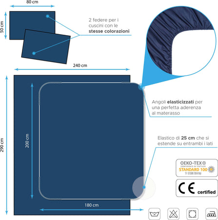 Lenzuola Matrimoniali Blu 100% Cotone Completo Letto Blu Scuro Tinta Unita Lenzuolo Matrimoniale 240×290 Cm Copri Materasso Con Angoli Elasticizzati 180×200 Cm Federe 50×80cm 2 Pz. Oeako Tex Salvi Fabrics Casa e cucina/Tessili per la casa/Biancheria da letto/Lenzuola e federe/Set di lenzuola e federe Salvi Fabrics - Casorate Sempione, Commerciovirtuoso.it