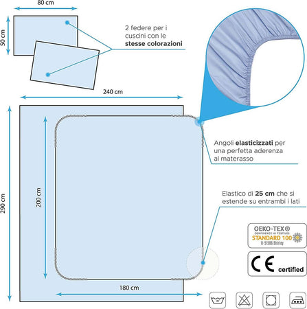 Lenzuola Matrimoniali Cotone 100% Completo Letto Tinta Unita Lenzuolo Matrimoniale 240×290 Cm Copri Materasso Con Angoli Elasticizzati 180×200 Cm Federe 50×80cm 2 Pz. Oeako Tex Salvi Fabrics Casa e cucina/Tessili per la casa/Biancheria da letto/Lenzuola e federe/Set di lenzuola e federe Salvi Fabrics - Casorate Sempione, Commerciovirtuoso.it