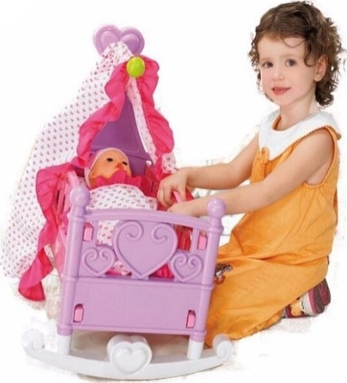 Lettino-Per-Bambole-Baldacchino-Letto-Culla-Bambolotti-Con-Biancheria-E-Cuscino