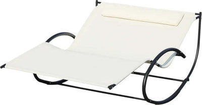 Lettino-Prendisole-2-Posti,-Sdraio-da-Giardino-a-Dondolo-in-Metallo-e-Texteline,-140x200x36-88cm,-Bianco-Crema-84A-027