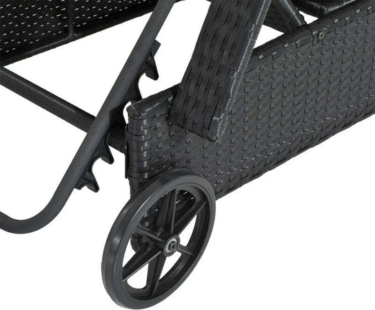 Lettino-Prendisole-da-Giardino-con-Ruote,-Sedia-a-Sdraio-per-Spiaggia-con-Altezza-Regolabile-in-Rattan,-Nero-e-Crema,-200x73x103cm--862-005BK