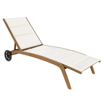 Lettino prendisole Cleo in alluminio effetto legno con ruote da giardino per esterno