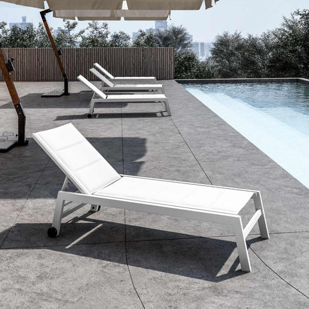 Lettino prendisole in alluminio "Summer" con ruote per piscina e giardino