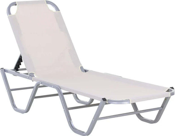 Lettino-Prendisole-in-Alluminio-con-Schienale-Reclinabile-a-5-Livelli,-163x58.5x91cm,-Crema-84B-386CW