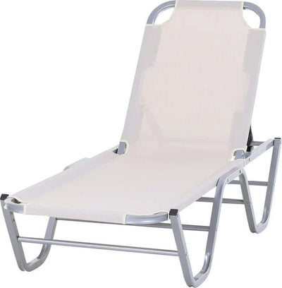 Lettino-Prendisole-in-Alluminio-con-Schienale-Reclinabile-a-5-Livelli,-163x58.5x91cm,-Crema-84B-386CW