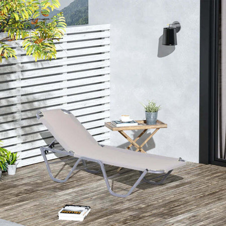 Lettino-Prendisole-in-Alluminio-con-Schienale-Reclinabile-a-5-Livelli,-163x58.5x91cm,-Crema-84B-386CW